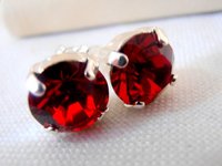 Siam Red Post Earrings with Chaton Crystals • Valentine's Day Gift • Silver Stud Pierced Earrings • Women Jewelry • Round Setting 10mm •