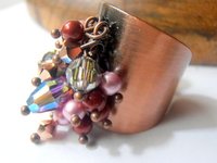 Multi-stone Copper Adjustable Cuff Ring / Band Rings / Antque Jewelry / Burgundy Crystal / Trend Jewelry for Women / Gift for her