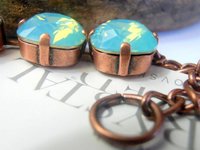 Pacific Opal Copper Cushion cut Bracelet 4470 / Antique Copper jewelry / Tennis Cup chain / christmas gift