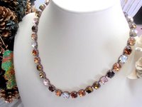 Brown Multi colors Crystal Choker, Tennis Cup chain Necklace, Antique Copper Jewelry, Gift Prom Jewelry for her