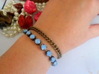 Air blue opal Crystal Tennis Chain Bracelet, 6mm Antique Bronze Jewelry, Round Cup chain, Birthday gift