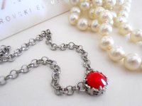 Opal Red solitaire Necklace, Dainty Minimalist Jewelry / Bridesmaid Gift / Filigree Art Deco Choker