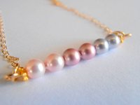 Ombre Gold fill Bar Pendant with Pearl Beads • Minimalist Pastel Necklace • Everyday jewelry • Birthday Girls Gift