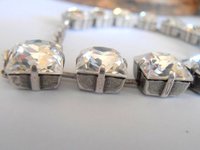 Diamond Clear Princess Square Bracelet 4447, Crystal Tennis Cup chain 8mm, Antique Silver Women's Jewelry, Anniversary Gift