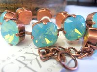 Pacific Opal Copper Cushion cut Bracelet 4470 / Antique Copper jewelry / Tennis Cup chain / christmas gift