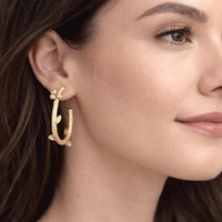 Leaf Hoop Earrings in Gold Stainless Steel Jewelry (35mm)