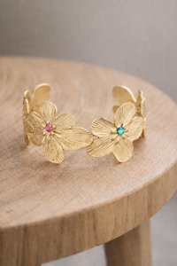Bold Floral Cuff Bracelet in Gold Plated | Waterproof Botanical Jewelry