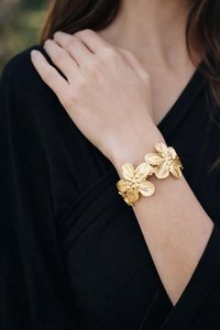 Bold Floral Cuff Bracelet in Gold Plated | Waterproof Botanical Jewelry