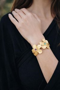 Bold Floral Cuff Bracelet in Gold Plated | Waterproof Botanical Jewelry