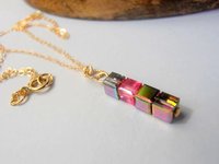 Minimalist Medium Vitrail/Rose Cube Beads Necklace 14/20Kt Gold Filled Pendant for everyday minimalist wear