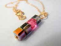 Minimalist Medium Vitrail/Rose Cube Beads Necklace 14/20Kt Gold Filled Pendant for everyday minimalist wear