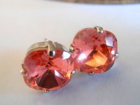 Rose Peach Stud Square Earrings / Crystal Studs / Crystal Cushion cut 4470 / Pearced Post Earring / Gift for her