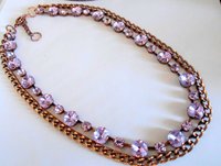 Lavender layering Necklace, Crystal Chain jewelry, Double Strand, Copper setting, Women Birthday Gift