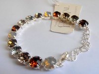 Brown Multicolors Sand Opal Bracelet 8mm / Crystal Chatons / Tennis Cup chain / Sterling Silver plated Jewelry / 