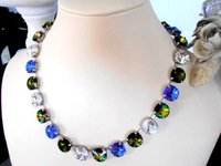 Olivine Sapphire Rivoli Necklace, Crystal Choker 12mm, Tennis Cup chain 1122, Anna Wintour Necklace, Women Jewelry