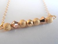 Gold Filled Bar Pendant Necklace / Dainty Crystal Pendant / Rose Gold Bicones/Glitter Beaded Necklace 14/20K / Valentine's Gift