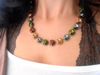 Olivine Rivoli Crystal Necklace, Cup chain Choker, Women Jewelry, Antique Bronze 1122 12mm, Birthday Gift