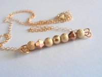 Gold Filled Bar Pendant Necklace / Dainty Crystal Pendant / Rose Gold Bicones/Glitter Beaded Necklace 14/20K / Valentine's Gift