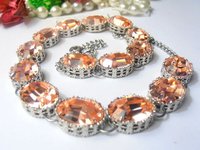 Peach Statement Riviere Necklace | Anna Wintour Rhinestone Collet | Art Deco Jewelry | Oval Filigree Choker | Chrisymas Gift for her