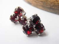 Siam Red crystal Studs, Flower 6mm setting, Platinum Post Earrings, costume jewelry