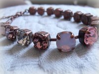 Rose Multicolor Crystal Tennis Copper Bracelet 8mm, Antique Cup chain Jewelry, Birthday Gift For Her