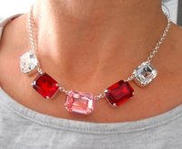 Rectangula Siam/Rose Choker Crystal Necklace, Georgian Collet, Bib Statement Jewelry, Christmas Gift