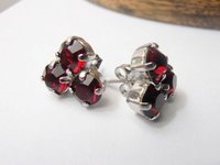 Siam Red crystal Studs, Flower 6mm setting, Platinum Post Earrings, costume jewelry