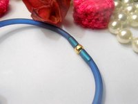 Aurora Borealis Crystal Rubber Bracelet / Faceted Round Beads on a Metallic Blue / Summer Jewelry