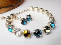 Multi color Blue Crystal Bracelet, Tennis Cup chain, Silver Statement Jewelry, Wife Birthday Gift for Women / parisijewelrydesign