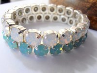 Pacific Opal Stretch Bracelet with Crystal Chatons / Cuff Bracelet / Sew On  Silver setting /  Fashion Jewelry / Birthday Gift for her