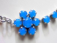 Carribean Blue Opal Flower Cup chain Necklace, Women Bohemian Chain Jewelry, Antique silver 6mm, Birthday Gift