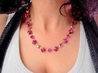 Fuchsia Tennis Crystal Necklace, Rivoli and Chaton Necklace, Cupchain Choker, Collet, Antique silver, 12mm Cabochons, Gift for her