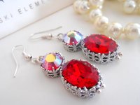 Ruby Red Bridgerton Style Drop Earrings 4120, Long Regency Wedding Jewelry, Platinum Daphne Period Jewels, Bridal Gift for her