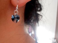 Crystal/Montana Blend Heart Earrings / Minimalist Jewelry / Dangle Drop,10x10mm / Blue Crystal / Silver plated Hook / 