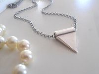 Triangle Necklace, Pendant, Stainless Steel Chain, Pyramid, Dainty, Minimalist, Delicate, Boho, Antique Silver, Charm, Fashion Necklace