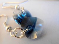 Crystal/Montana Blend Heart Earrings / Minimalist Jewelry / Dangle Drop,10x10mm / Blue Crystal / Silver plated Hook / 