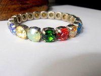 Mother's day Gift Multi color Stretch Bracelet, Sew on Crystal Cuff, Silver Prom jewelry