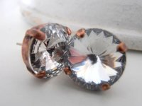 Clear Crystal Stud Earrings in Antique Copper Plating