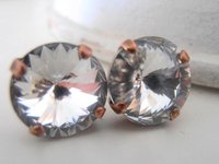 Clear Crystal Stud Earrings in Antique Copper Plating