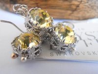 Citrine Yellow Art Deco Drop Earrings / Platinum Hook Dangle Jewelry / Birthday Gift / Joquil Crystals /