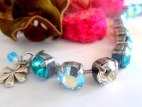 Mint/Blue Multi-colors Crystal Bracelet, Tennis Cup chain, Georgian jewelry, Antique Silver, Women Gift