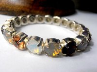 Crystal Brown Stretch Cuff Bracelet with Chatons 8mm / Multi-colors Everyday jewelry / Silver Sew on Setting / Birthday gift