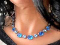 Sapphire Blue Collet Necklace made with Fancy Crystals / Art Deco Blue Choker 13x18mm Oval / Statement Edwardian Jewelry / Women Gift