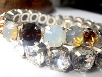 Crystal Brown Stretch Cuff Bracelet with Chatons 8mm / Multi-colors Everyday jewelry / Silver Sew on Setting / Birthday gift