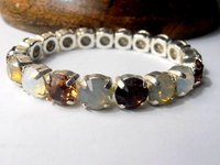 Crystal Brown Stretch Cuff Bracelet with Chatons 8mm / Multi-colors Everyday jewelry / Silver Sew on Setting / Birthday gift