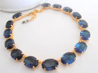 Dark Sapphire Crystal Necklace in Gold | Anna Wintour Blue Choker