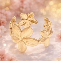 Stainless Steel Flower Cuff Ring Waterproof Jewelry