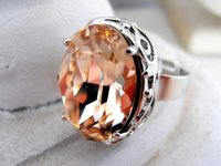 Wedding Statement Adjustable Ring with Oval Silk Crystal / Art Deco / Bridal Jewelry For Women / Bridesmaid Ring