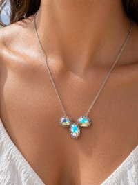 Iridescent Crystal Pendant Necklace, Women Jewelry 
