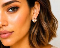 Padparadscha Peach Earrings | Oval Crystal Studs Gold Jewelry